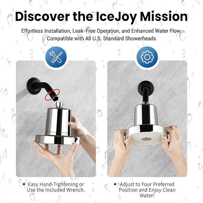 IceJoy Filtered Shower Head - Scientifically Evaluated, High-Efficiency Shower Head with Filters for Enhanced Hair & Skin Health, Minimize Hair Loss, Preserve Color-Treated Hair(Modern Chrome)