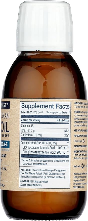 Wiley’s Finest Wild Alaskan Fish Oil Peak Omega-3 Liquid Supplement - 2300mg EPA and DHA Omega-3s - Lemon Flavor - 4.23 Oz (25 Servings)