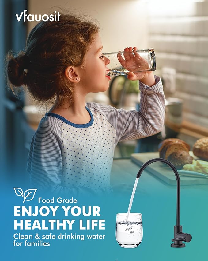 VFAUOSIT Water Filter Faucet, Drinking Water Faucet Fits Most Reverse Osmosis or Water Filtration System, Lead-Free Stainless Steel Non-Air Gap Black RO Water Dispenser Faucet for Bar/Kitchen Sink