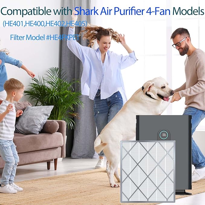 HE401 Filter Replacement For Shark Air Purifier 4 Fan,Compatible With Shark HE401C HE402 HE405 HE400, H13 True HEPA Filter Activated Carbon Filter,HE4FKPET HE4FKPRO HE4FKBAS, 2 PACK