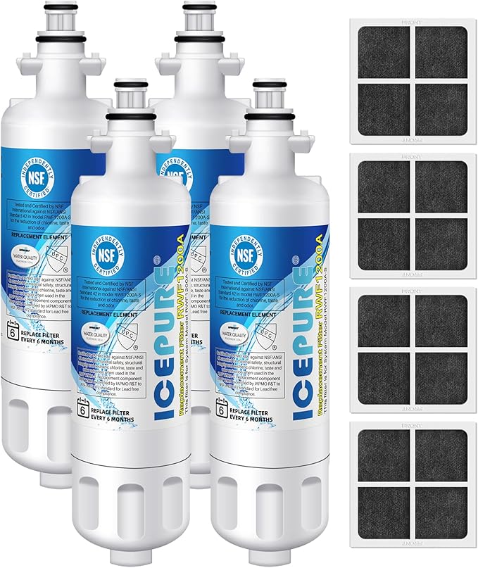 ICEPURE ADQ36006101 Refrigerator Water Filter Replacement for LG LT700P, KENMORE 9690, 46-9690, ADQ36006102, 469690, LFXC24726S, RWF1200A, 4 Combo