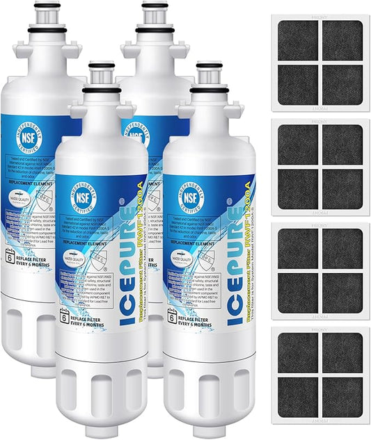 ICEPURE ADQ36006101 Refrigerator Water Filter Replacement for LG LT700P, KENMORE 9690, 46-9690, ADQ36006102, 469690, LFXC24726S, RWF1200A, 4 Combo