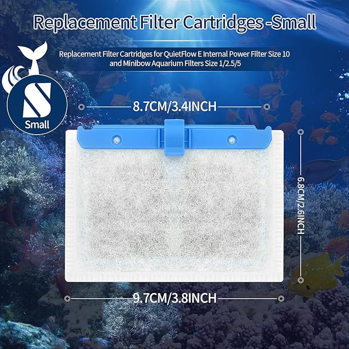 10 Pack Small Replacement Filters Cartridges with Aqueon QuietFlow,Replacement Filter Cartridges with Aqueon QuietFlow with More Activated Carbon,for Minibow Aquarium Filters Size 1/2.5/5 Gallon