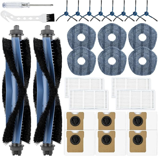 28 Pack C20 Omni Replacement Parts Accessories for Eufy C20 Omni Robot Vacuum Kit, 2 Roller Brush, 4 HEPA Filters, 6 Mop Pads, 6 Dust Bags, 8 Side Brushes,1 Cleaning Brush 1 Screwdriver