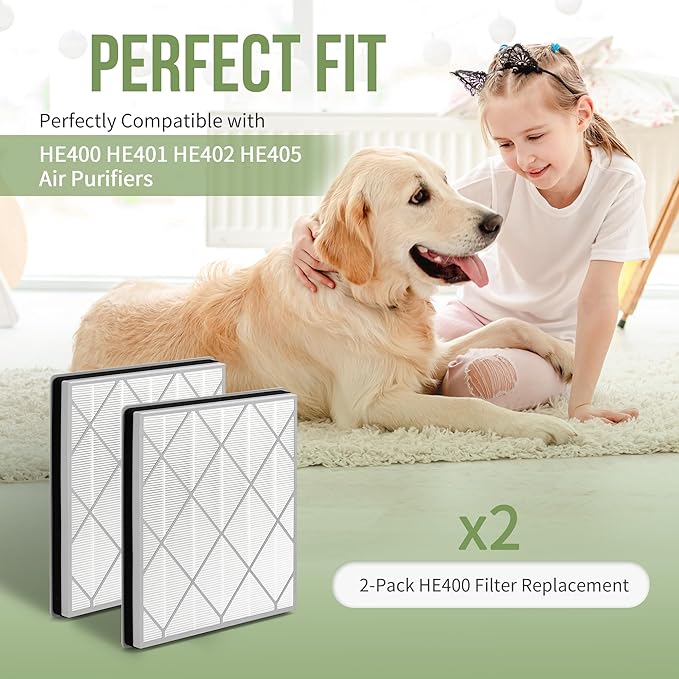 HE401 Filter Replacement for Shark Air Puri-fier 4 Filter Replacement, Compatible with Shark Air Puri-fier 4 HE400 HE401 HE402 HE405, 2-Pack H13 True HEPA with Advanced Odor Lock Filter