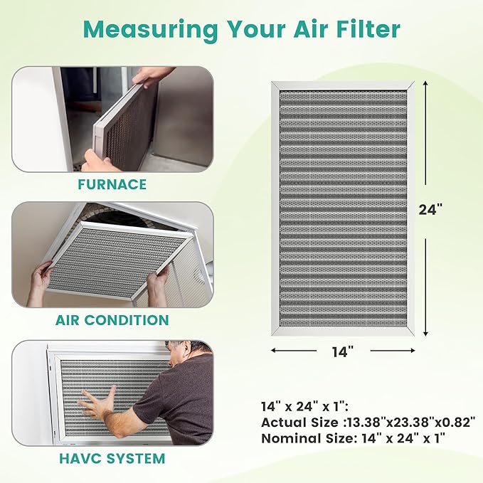 12x24x1 HVAC Furnace Air Filter, Washable Electrostatic Furnace Filter, MERV 8, Lasts a Lifetime, Breathe Fresher, Home And Office (Actual Size:11.38x23.38x0.82 Inch)