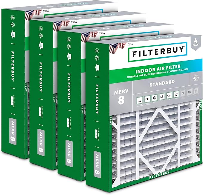 Filterbuy 21x24.5x5 Air Filter MERV 8 (MPR 700) Dust Defense Replacement (4-Pack), Pleated HVAC AC Furnace Filters for Rheem, Ruud, and Protech (Actual Size: 20.63 x 24.13 x 4.38)