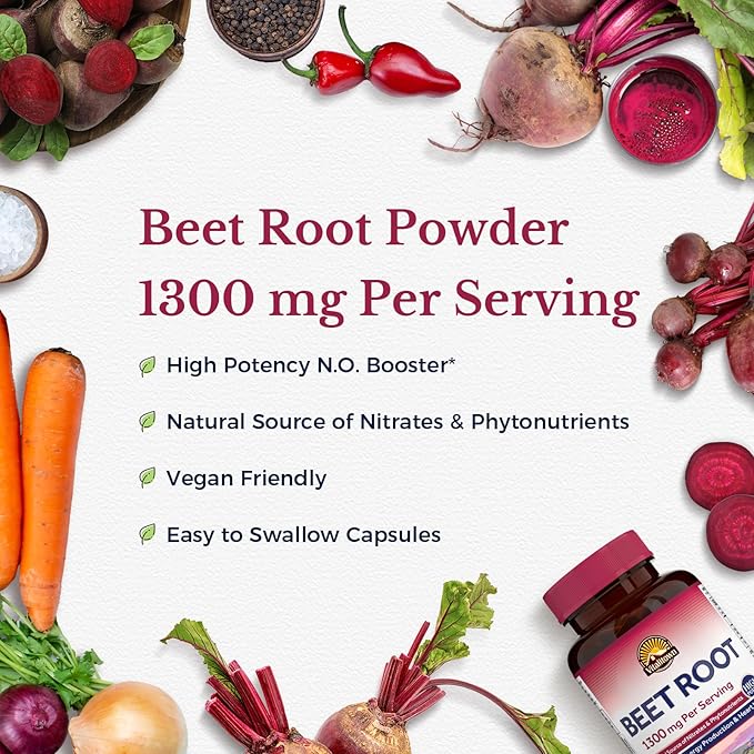 Vitalitown Beet Root Capsules 1300 mg with Organic Beet Root, Natural Nitric Oxide Booster, Superfood for Healthy Heart & Energy Levels, High Potency Supplement, 60 Vegan Capsules, Non-GMO