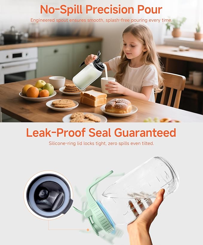 2 Quart Wide Mouth Glass Pitcher with Lid, 64oz Mason Jar Pitcher, Leak-proof Iced Tea Pitcher,Heavy Duty Container for Fridge Sweet Tea,Juice,Cold Brew Coffee,Breastmilk Storage Drinks-1PACK/Blue