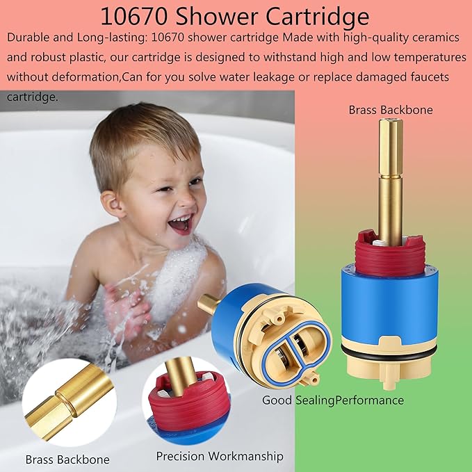 Hain yo 10670 Shower Cartridge,Compatible with Aqua source/Glacier Bay Single Handle Shower Faucet For Shower/Tub Faucet Cartridges Replacement,Pressure Balance Valve Core 40mm Copper Material