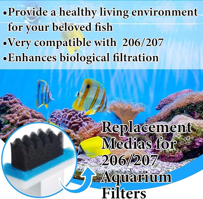 18 Pcs Aquarium Filters Bio Sponge Sets Compatible with Fluval 206/207 Aquarium Filters Including Blue White Black Biological Sponge Foam for Replacement Filter Media Kit