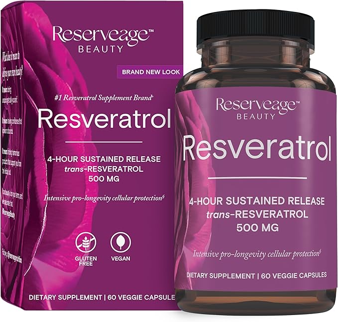 Reserveage Beauty, Resveratrol 500 mg, Antioxidant Supplement for Heart and Cellular Health, Supports Healthy Aging and Immune System, Paleo, Keto, 60 Capsules