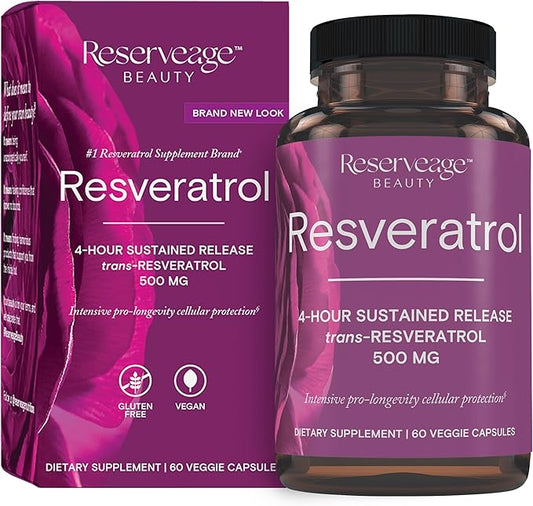 Reserveage Beauty, Resveratrol 500 mg, Antioxidant Supplement for Heart and Cellular Health, Supports Healthy Aging and Immune System, Paleo, Keto, 60 Capsules