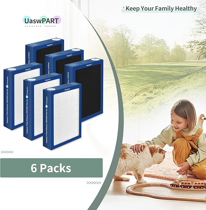 [Upgraded] Uaswpart Classic 500/600 Series Dualprotection Filter Compatible with Blueair Classic 500/600 Series Air Purifier Models Classic 580i 680i 501 503 505 510 550E 555EB 601 605, 6 Packs