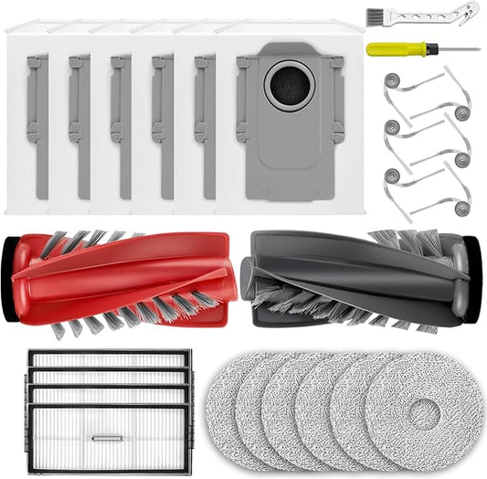 25 PCS Saros 10R Accessories Kit Compatible with Roborock Saros 10R Robot Vacuum,6 Dust Bags,1 Dual Main Brush,4 HEPA Filters,6 Mop Clothes,6 Side Brushes,1Cleaning Brush,1Screwdriver