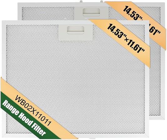 2 Pcs WB02X11011 Range Hood Grease Filter (14.5"×11.75") Fits GE Range Hood JV636H1SS JV636H2SS JV536H1SS JV536H2SS JV535H1WW JV635H1BB JV635H2CC, etc - 5-layer aluminum mesh