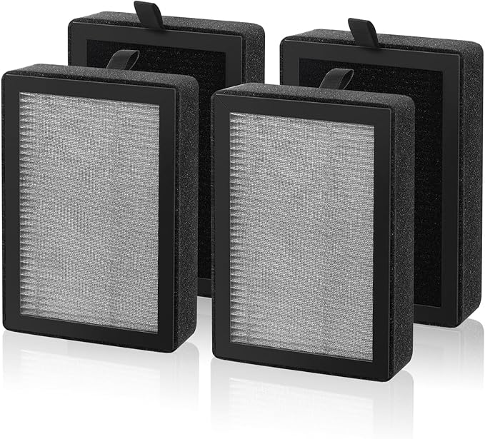 4 Pack LV-H128 Replacement Filter for LEVOIT LV-H128 / PUURVSAS (HM669A) / ROVACS (RV60) Air Purifier, 3-Sets Filtration System Activated Carbon Filter, Replace Part # LV-H128-RF