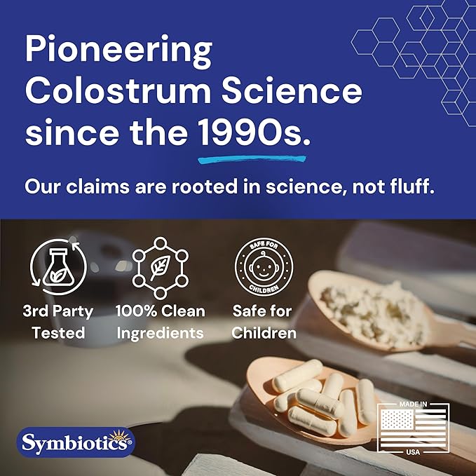 Symbiotics Colostrum 120ct Vegetable Capsules - Immunity Support - Lactoferrin Supplement & Colostrum Protein with Immunoglobulin - 25% lgG Antibodies - Gluten Free