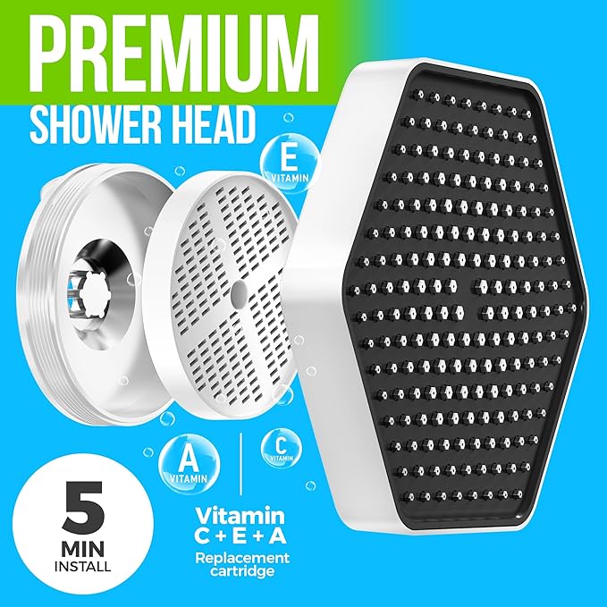 AquaHomeGroup Luxury Filtered Shower Head Set - 20 Stage Shower Filter for Hard Water, Chlorine, Fluoride, Heavy Metals - Water Filter Shower Head with Vitamin C E A Patent Pending (White)