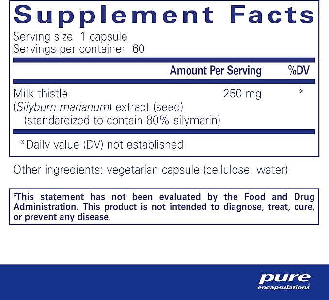Pure Encapsulations Silymarin - 250 mg Milk Thistle Per Capsule - Liver Health Support - Antioxidants Supplement - Non-GMO & Vegan - 60 Capsules