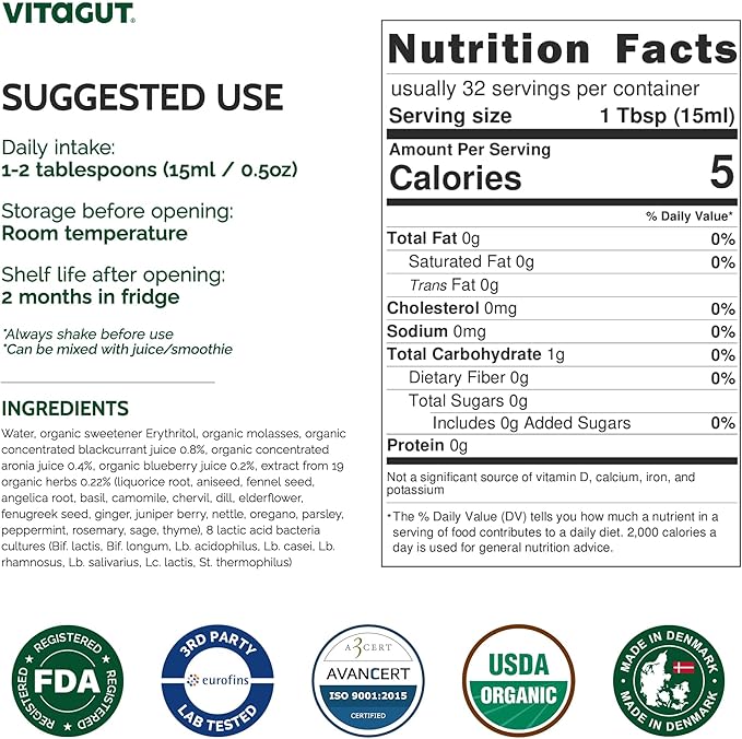 Liquid Probiotic, Prebiotics & Postbiotics 3-in-1 Organic, Live Probiotics for Women & Men - Probiotics for Digestive Health, 50 Billion CFU, 19 Fermented Herbs, Vegan Probiotic for Gut Health