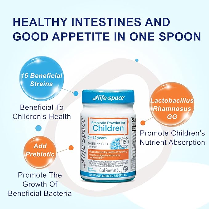 Life-Space Probiotic for Children 3-12 Years,10 Billion CFU & Multi Strain, Improve Appetite for Relieve Picky, Boost Digestive Health & Immune, Support Children's Overall Health, 60 Grams