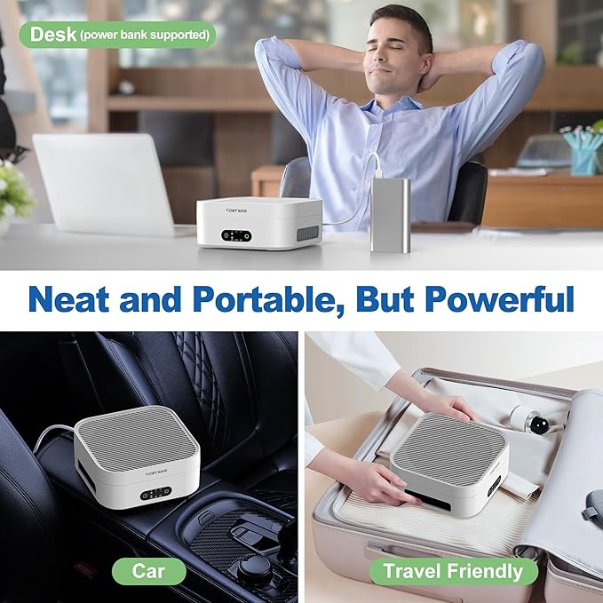 Air Purifiers for Home Bedroom Up to 600 ft², True HEPA Air Purifier for Pets Dust Dander Pollen Odor Smoke, Portable Car Air Purifier for Travel(White)