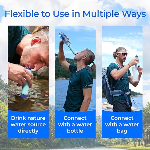 Waterdrop Water Filter Straw, Water Purifier Survival for Camping, Travel, Backpacking and Emergency Preparedness, Water Filtration System Survival, 3 Pack, Light Blue