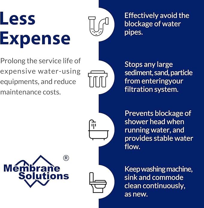 Membrane Solutions 5 Micron 10" x 2.5" Sediment Water Filter Replacement Cartridge for Any Water Filter 10 x 2.5 inch Whole House RO System, Compatible with GE FXUSC, Aqua-Pure AP110, WHKF-GD05-6 Pack