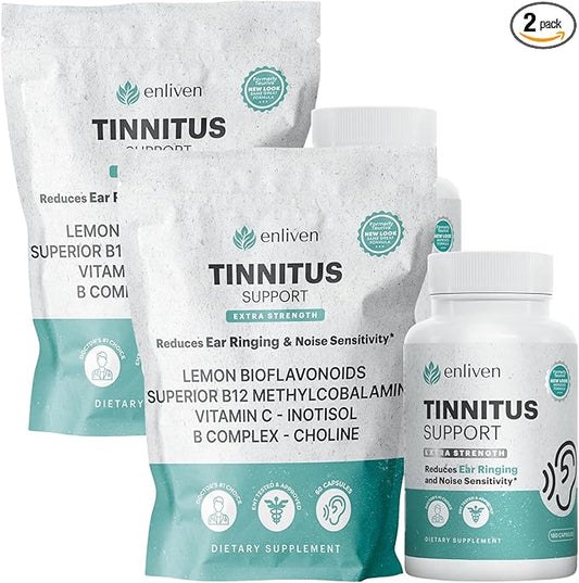 Tinnitus Relief Pills for Ringing Ears & Ear Health | Extra Strength Tinnitus Supplement with Bioflavonoids, B12 & Inositol | Supports Sleep, Focus & Auditory Clarity | 60 Caplets | 2 Pack