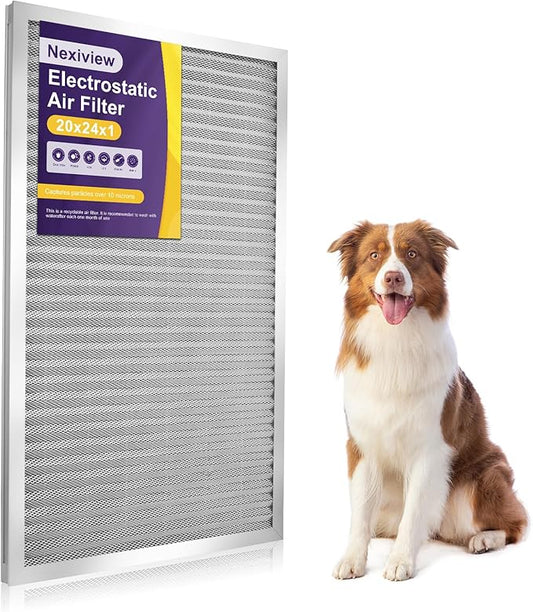 20x24x1 Furnace Filter-MERV8, Washable & Reusable Electrostatic Air Filter, AC/HVAC Furnace Filter, Permanent Air Filter, Breathe Fresher, Easy Install