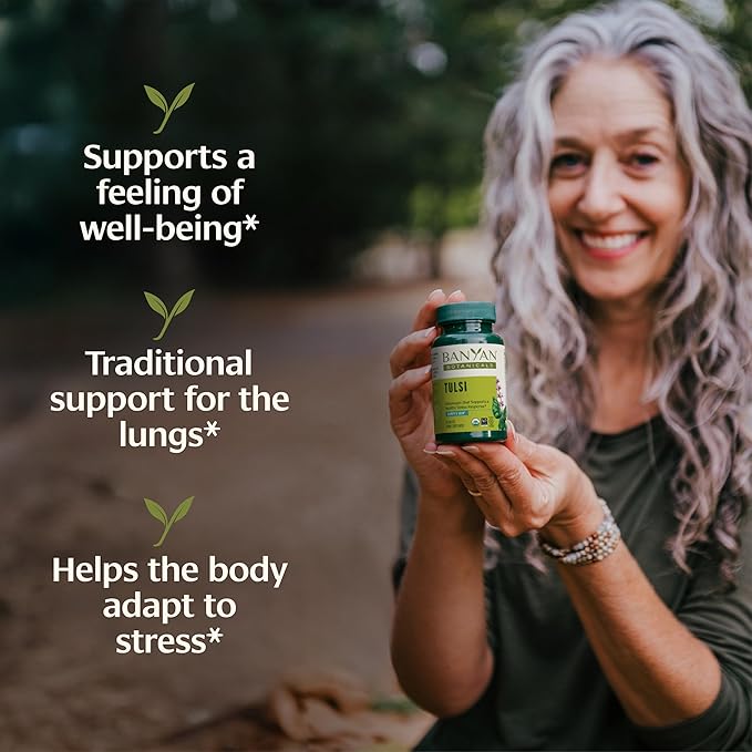 Banyan Botanicals Tulsi (Holy Basil) – Uplifting Adaptogen – Organic Lung and Respiratory Health Supplement* – 90 Tablets – Non-GMO Sustainably Sourced Vegan