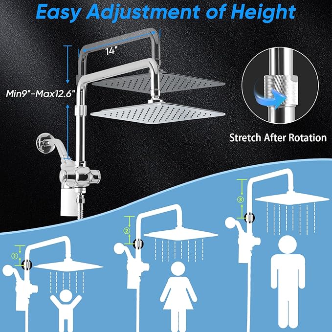 VXV 10 inch Filtered Shower Head,7 Settings High Pressure Dual Shower Heads with Handheld Spray Combo,3-Way Rain Shower Head with Filters,71''Shower Hose,Height Adjustable(Chrome)
