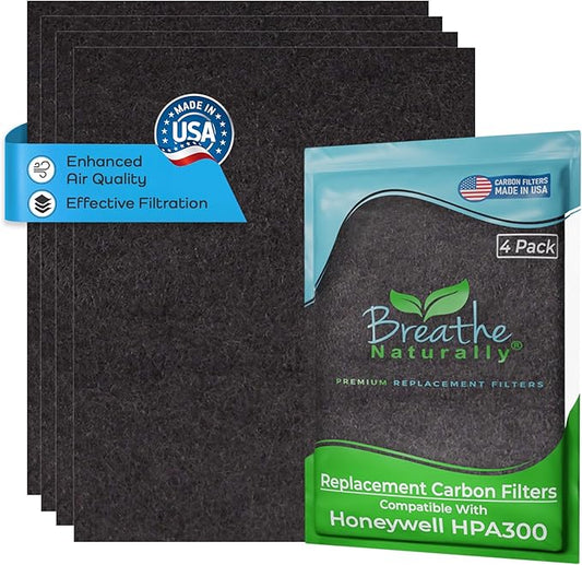 Breathe Naturally - Replacement Filters Compatible with Honeywell Air Purifier HPA300, HPA300 or HRF-R3 Series – Activated Carbon Prefilter – 12" x 17.2", 14" x 17.2" - Easy Replacement - (Pack of 4)