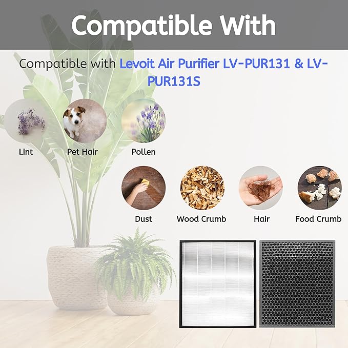 Nispira LV-PUR131 Filter Replacement for Levoit Air Purifier LV-PUR131 3-in-1 HEPA Carbon, 1 Set