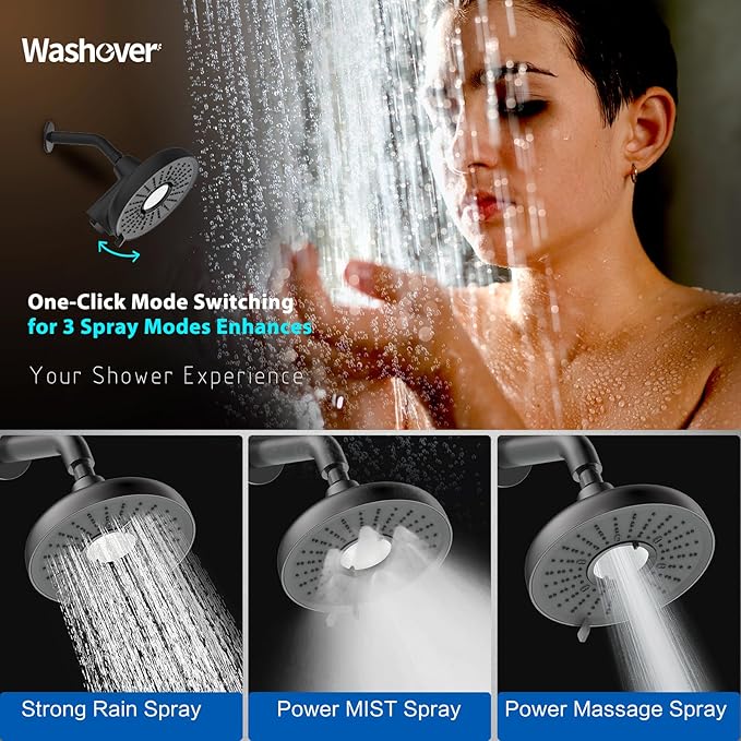 Filtered Shower Head High Pressure 8 Inch with Removable Chlorine Filter - Hard Water Rain Showerhead for Bathroom, Soft Skin & Hair Care - Fixed Wall Mount,3 Rainfall Spray Modes,Matte Black