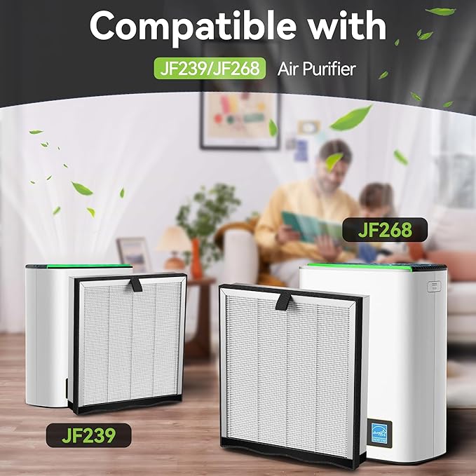 JF239 Replacement Filter Compatible with JF239/JF268 Air Purifier, 3-in-1 High Efficiency H13 True HEPA Activated Carbon Filter 2Pack