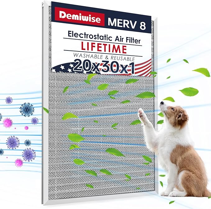 20x30x1 Electrostatic Air Filter, MERV 8 Reusable & Washable Aluminum AC/HVAC Furnace Filter Replacement, Permanent Air Filter, Lasts a Lifetime (Actual Size:19.72"x29.59"x0.82")