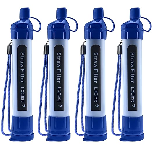 Logest 4 Pack Water Filter Straw - Portable, Compact, Multipurpose Water Purification Device for Emergency Kits, Outdoor Activities, Camping, Travel
