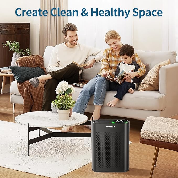 Powerful Air Purifiers for Home Large Room Up to 2400 Ft² with Air Quality Monitor 20dB Sleep Mode, Air Purifier for Bedroom Office Living Room HAP602 Black