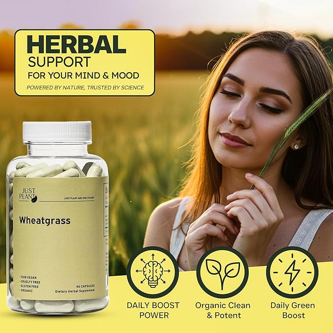 Organic Wheatgrass Capsules 500 mg, 90 Capsules | Vegan, Gluten-Free | Green Superfood Supplement for Detox, Energy, Digestion & Immune Support
