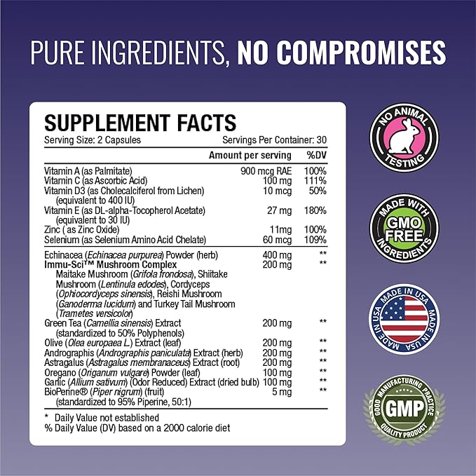 Approved Science® Immune Booster - Extra Strength Support - Elderberry Extract, Echinacea, Vitamin D3 and C, Zinc - All Natural - 360 Capsules - 6 Month Supply