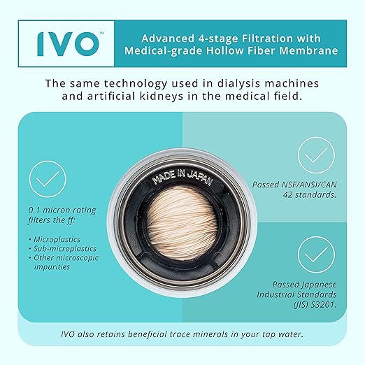 IVO Water Filter for Sink Faucet – 4-Stages with NSF-Approved Microfiltration Technology – Removes Chlorine, Rust, Sediments and Microscopic Contaminants – Retains Healthy Minerals