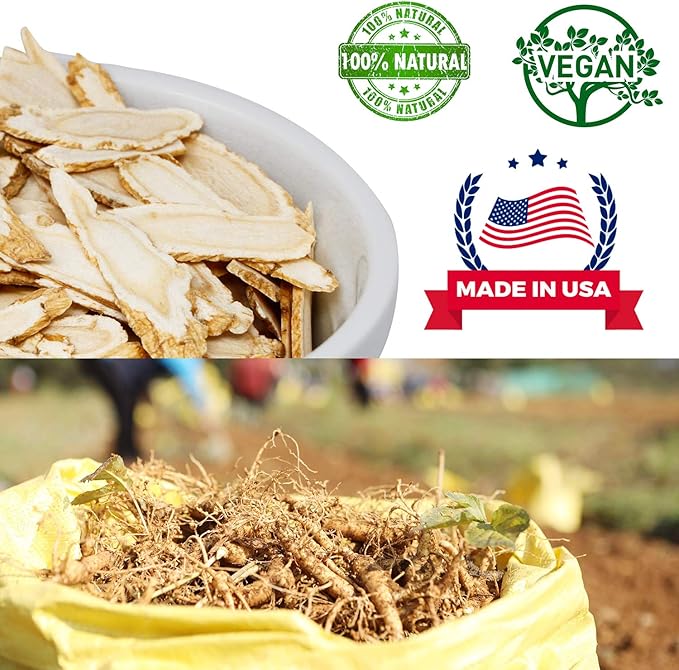 American Ginseng Slices from Wisconsin, DOL American Wisconsin从Ginsengs Slices Root for Tea, Energy for Men Women Mental Health Boosts Immunity, Gluten Free, 花旗参/西洋参 Long Strip 1 Bag of 4OZ
