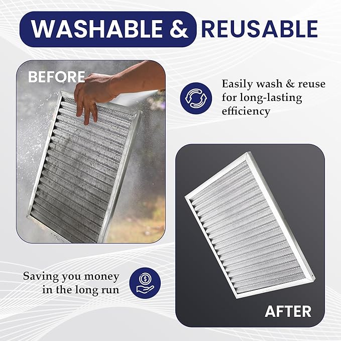 | Merv 8 | Washable Furnace Filter | Lifetime HVAC & Furnace Air Filter | Washable | Superior particle-holding Ability | Premium Quality Aluminum | 10x20x1