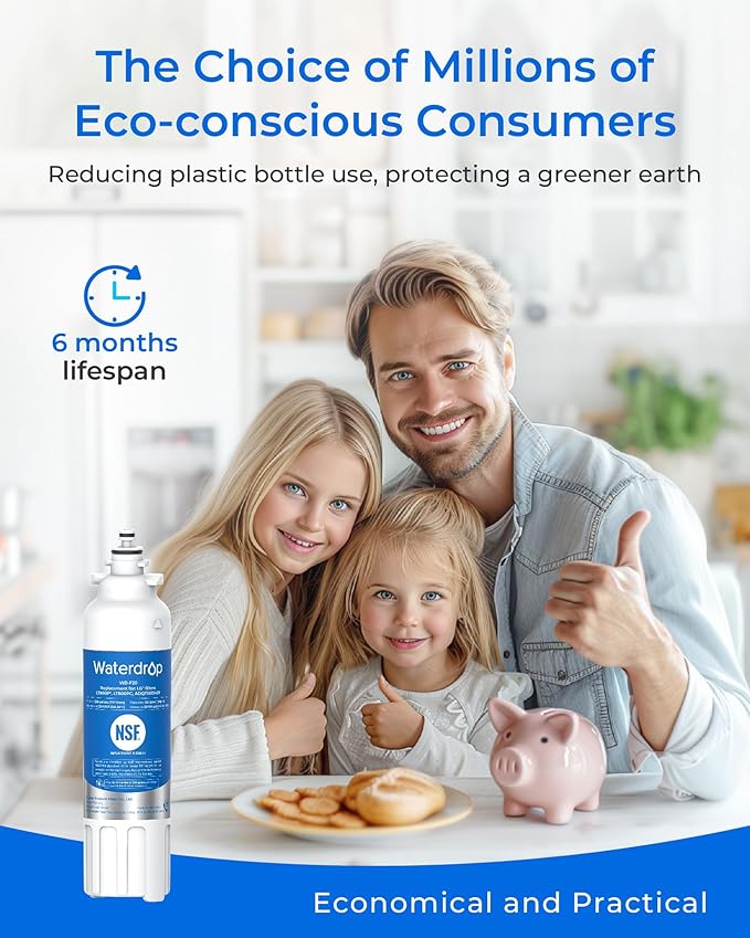 Waterdrop ADQ73613401 Replacement for LG® LT800P®, ADQ73613402, ADQ73613408, ADQ75795104, Kenmore 9490, LSXS26326S, LMXC23746S, LSXS26366S, Refrigerator Water Filter, WD-F20, 3 Pack (Package May Vary)