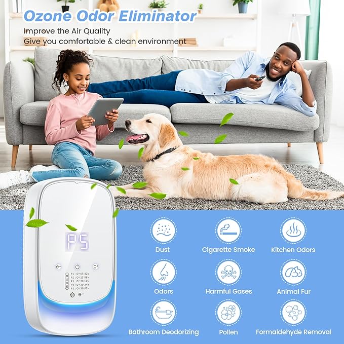 Ozone Odor Eliminator, 99% Odor Eliminator for Strong Pet Odors, Cat Litter Deodorizer, Dog Poof Odor Removal Air Ionizers Plug In Negative Ion Air Purifier for Litter Box, Home, Kitchen, Bathroom