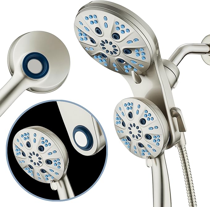 AquaCare Magneton High-Pressure 48-mode Luxury 3-way Combo System with Magnetic Guidance Docking, Giant Rain & Handheld Shower Head, Hygienic Jets and 6 ft. Stainless Steel Hose, Satin Nickel