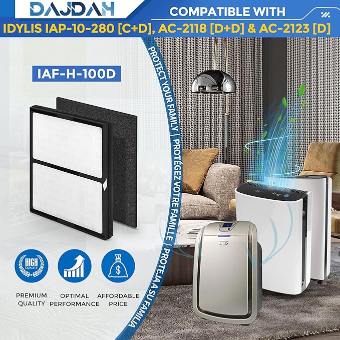 Idylis Air Purifier Replacement Filter IAF-H-100D for Idylis Air Purifier IAP-10-280 IAP10280 [C+D] AC-2118 [D+D] AC-2123 [D] with Idylis Air Purifier Filter D, 2 H13 HEPA Filter & 4 Carbon Pre-filter