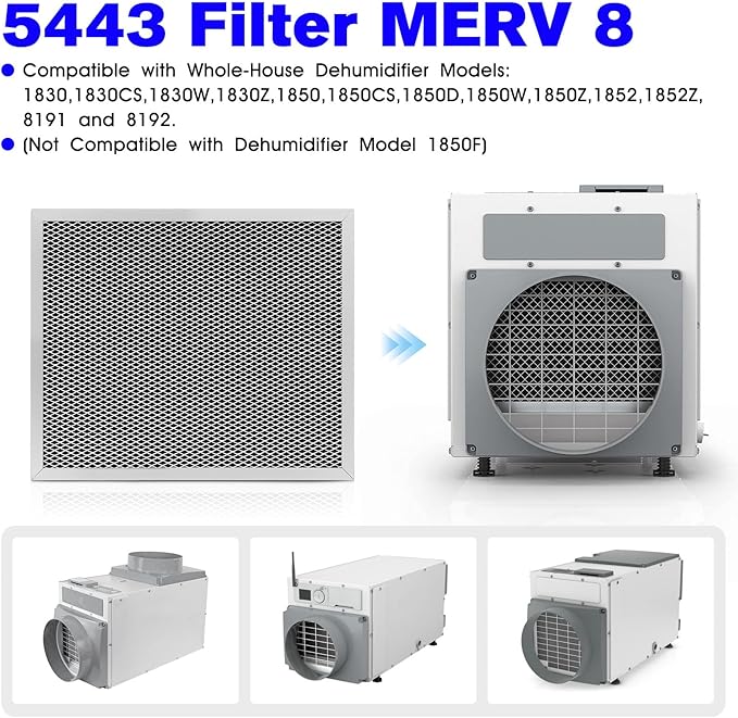 5443 Dehumidifier Filter Replacement MERV 8 Washable Whole House Filter 10" x12" x1" Fit for Aprilaire 1830 1850 1852 Ventilation 8191 8192 - (1 Pcs)